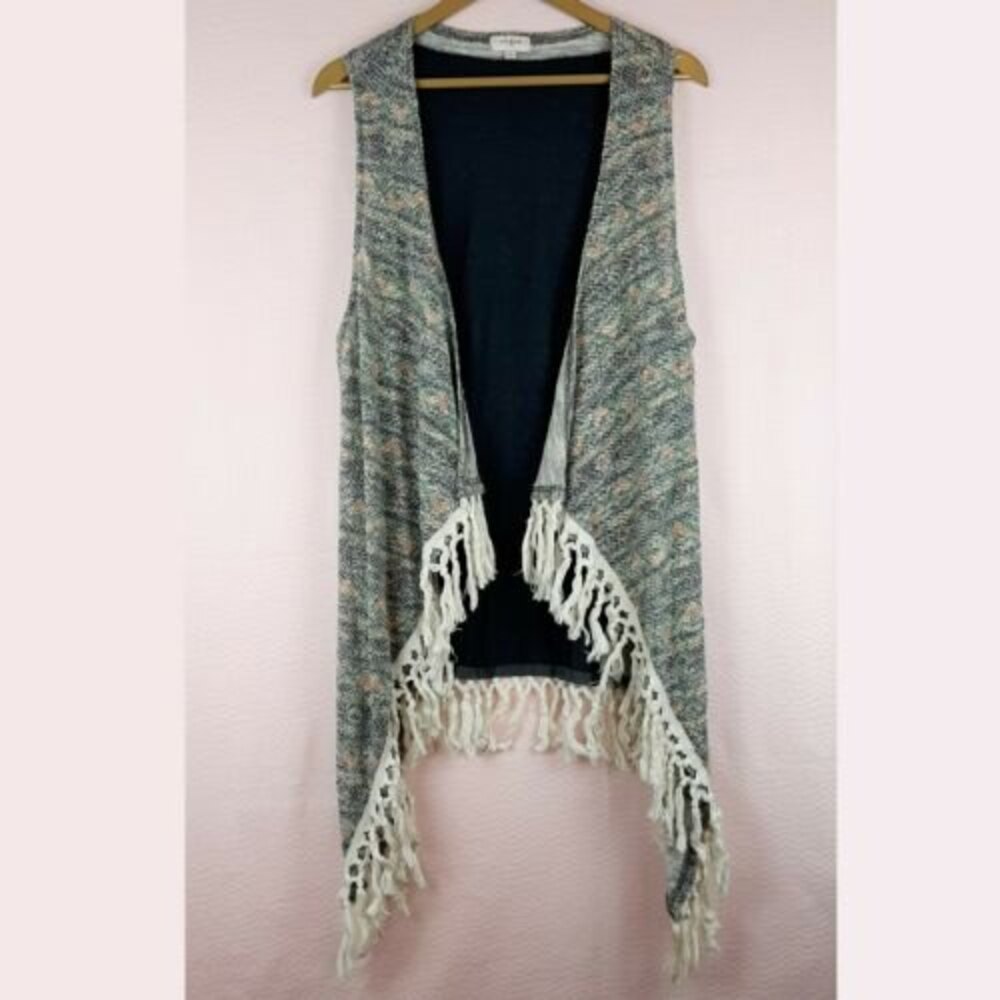 Umgee Women Boho Knit Fringe Open Front Vest Multicolor Size M/L